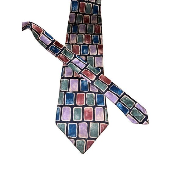 Manzoni Multicolored Wall Motif Handmade in Italh 100% Silk Neck Tie - Picture 1 of 6